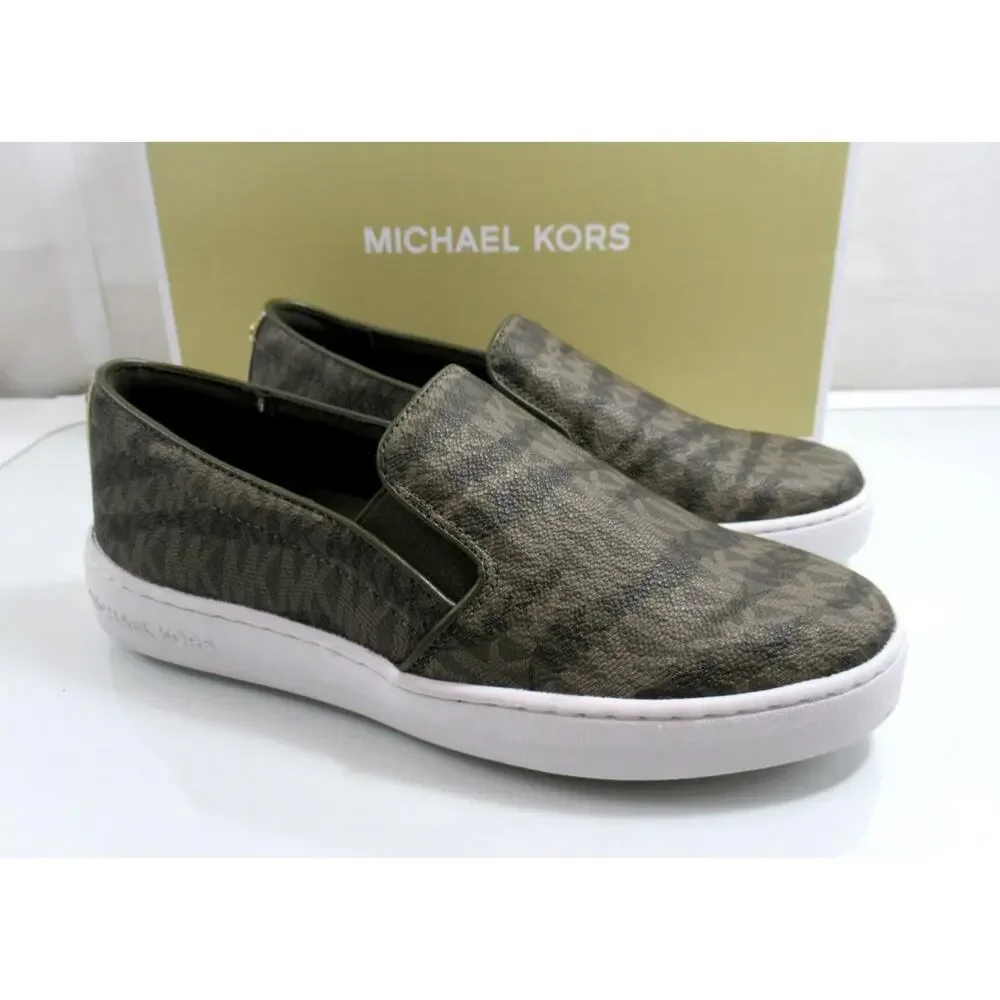 Michael Kors Keaton Slip On Sneakers MK Signature Olive Green Size 7.5 - Picture 3 of 8